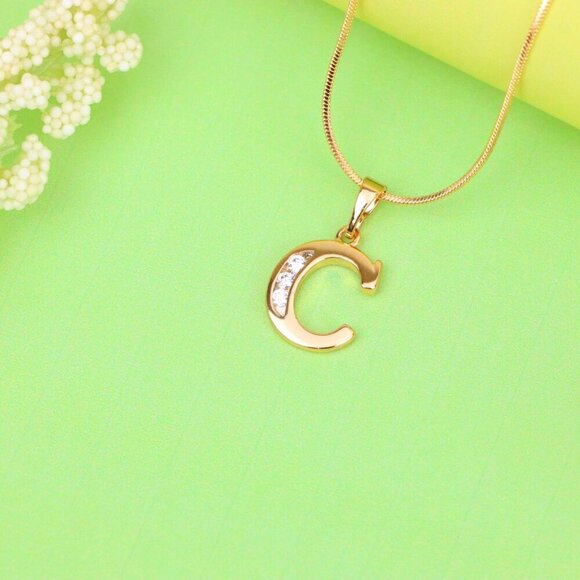 "Rose Gold Letter C Pendant with Crystals – 18K Gold Plated Charm, XPPT1352 - Picture 12 of 13